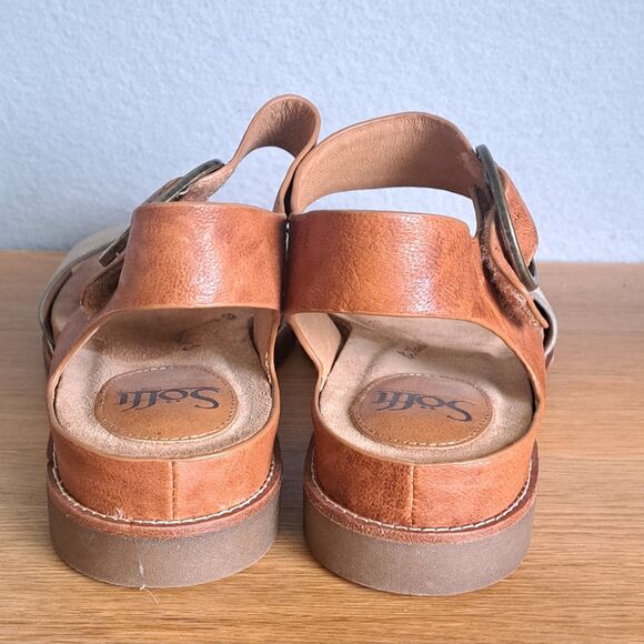 Sofft Bali Women’s 8.5 Brown Leather Strappy Sandals Tan Low Heel Ankle Strap - Picture 3 of 11